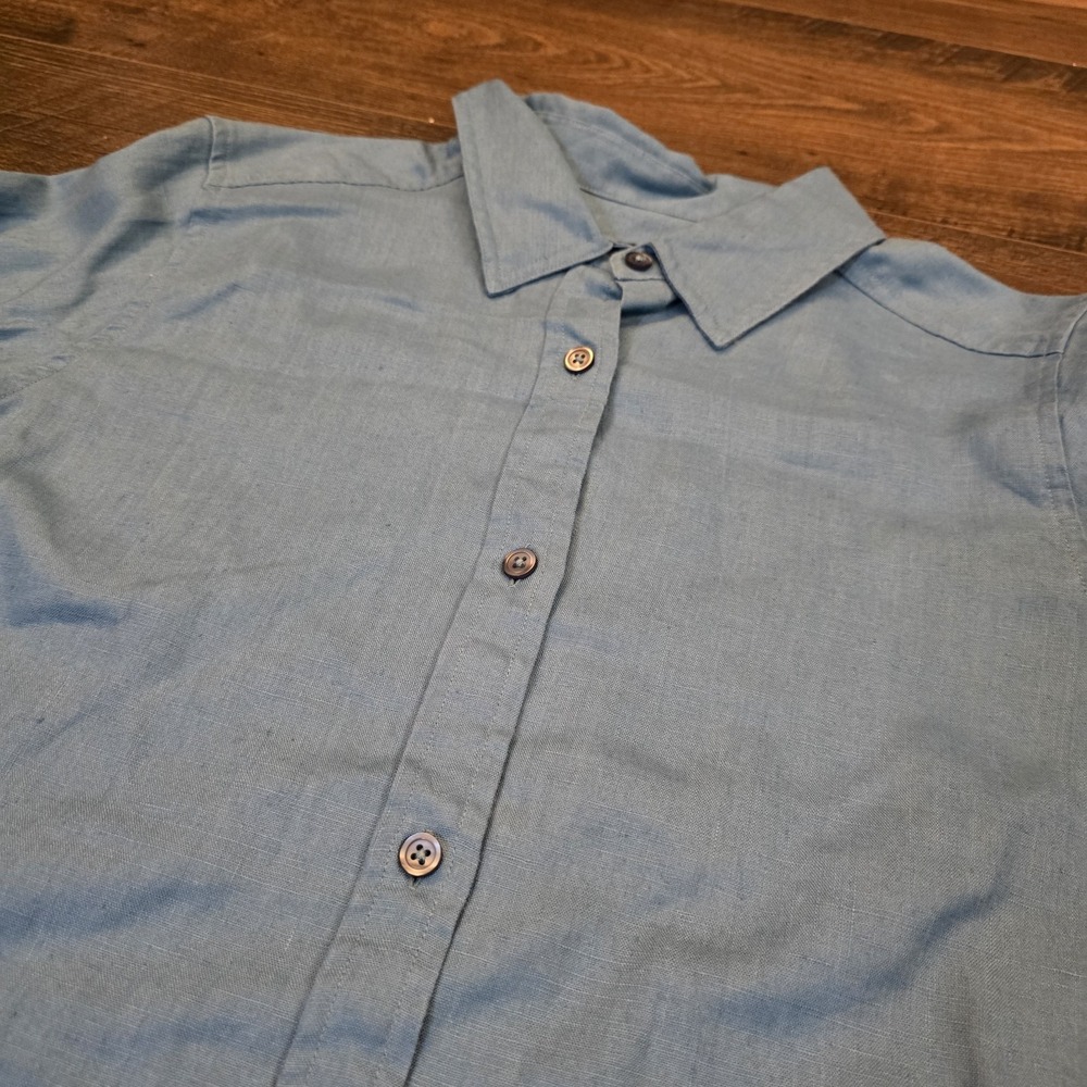 Pendleton Linen Button Front‎ Shirt Womens L Blue NWT Preppy Summer Coastal
